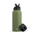 Green 32 oz Vacuum Insulated Water Bottle with Flip Lid & Sport Straw Lid W543030