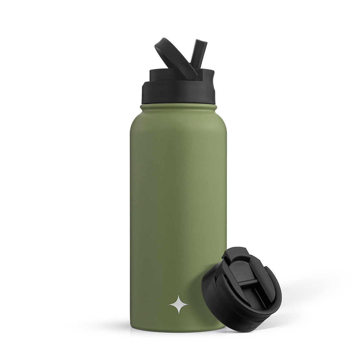 Green 32 oz Vacuum Insulated Water Bottle with Flip Lid & Sport Straw Lid W543030