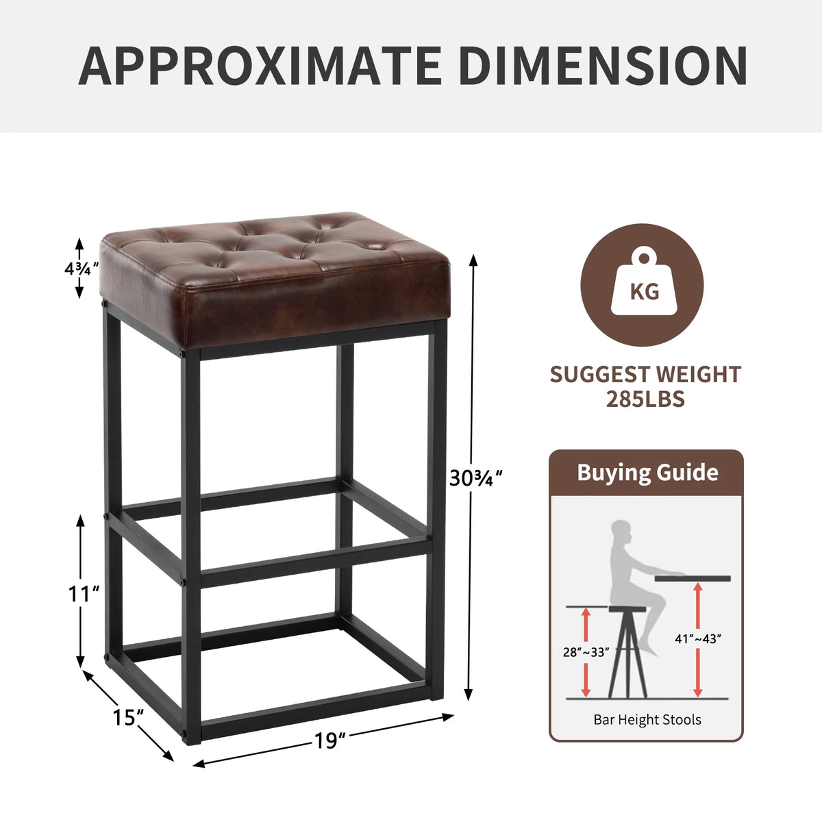 Dark Brown Leather Counter Stools Set of 2 U38435