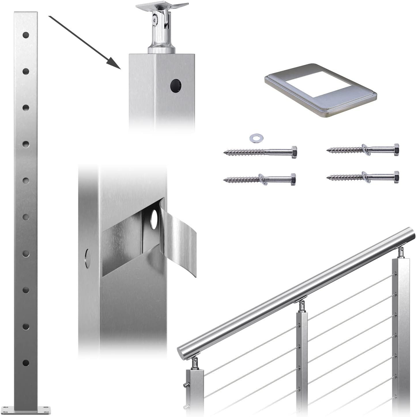 Stainless Steel Square Cable Railing Post O68815