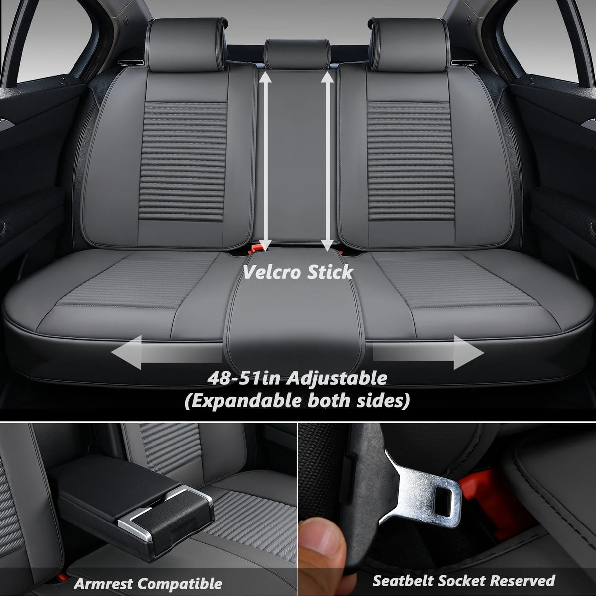 Gray Leather Car Seat Covers, 5 Seats Universal Seat Protectors R640835