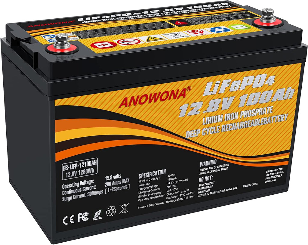12.8V 100Ah LiFePO4 Deep Cycle Battery with 100A BMS I921