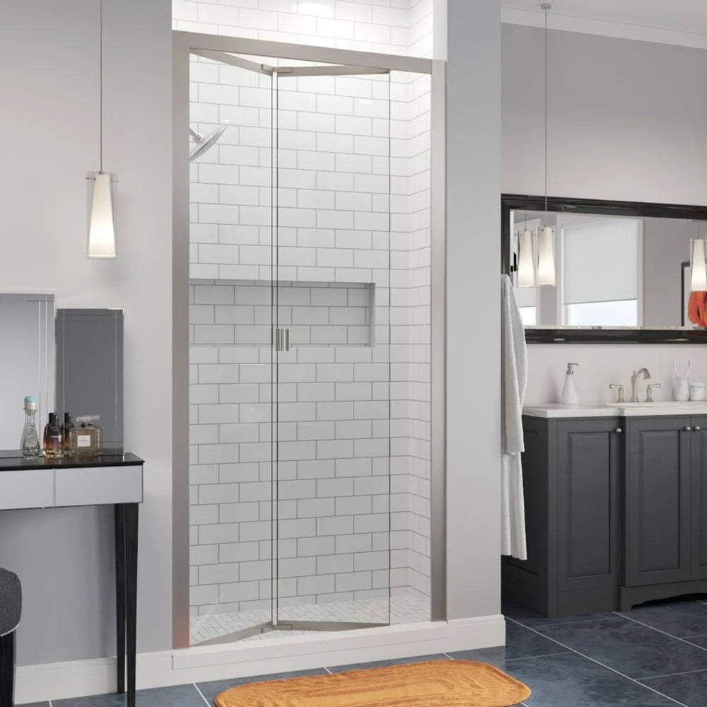 Brushed Nickel Clear Semi-Frameless Folding Shower Door H4907