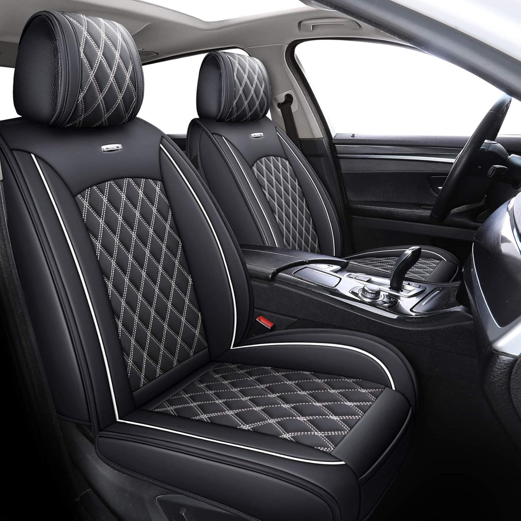 Black-White Waterproof Leather Car Seat Covers Full Set U347