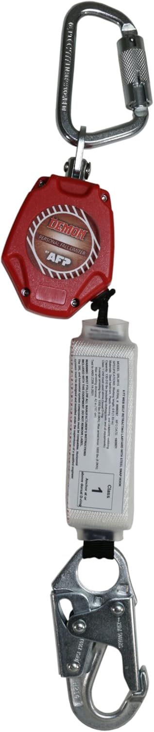 6 Foot Self Retracting Lifeline Safety Yoyo with Aluminum Rebar Pelican Hook & Steel Carabiner Fall Protection SRL E79956