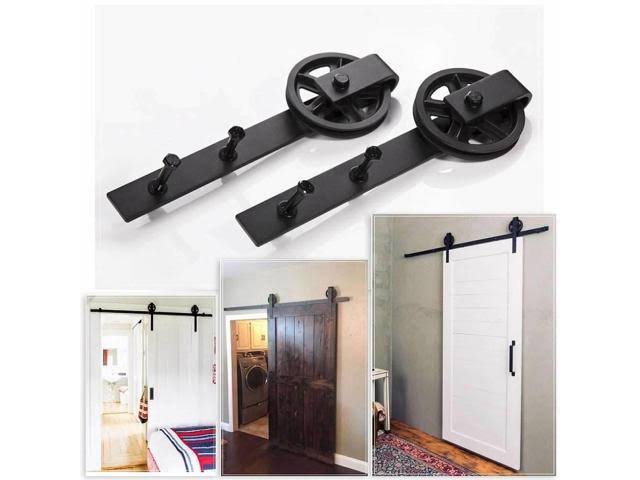 5-16ft Single Wood Sliding Barn Door Hardware Kit Black Carbon Steel N43508