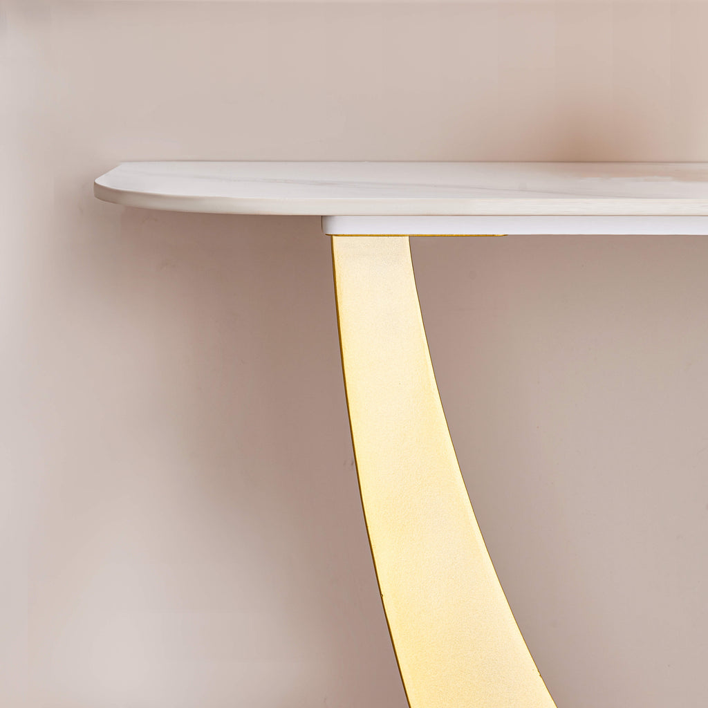 White & Gold Console Table with Marbling Top and Metal Base O5522