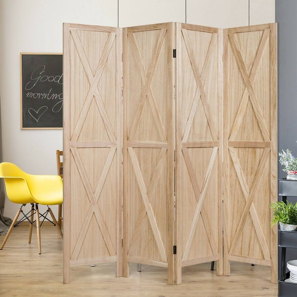 Brown 4 Panels Folding Wooden Room Divider S251