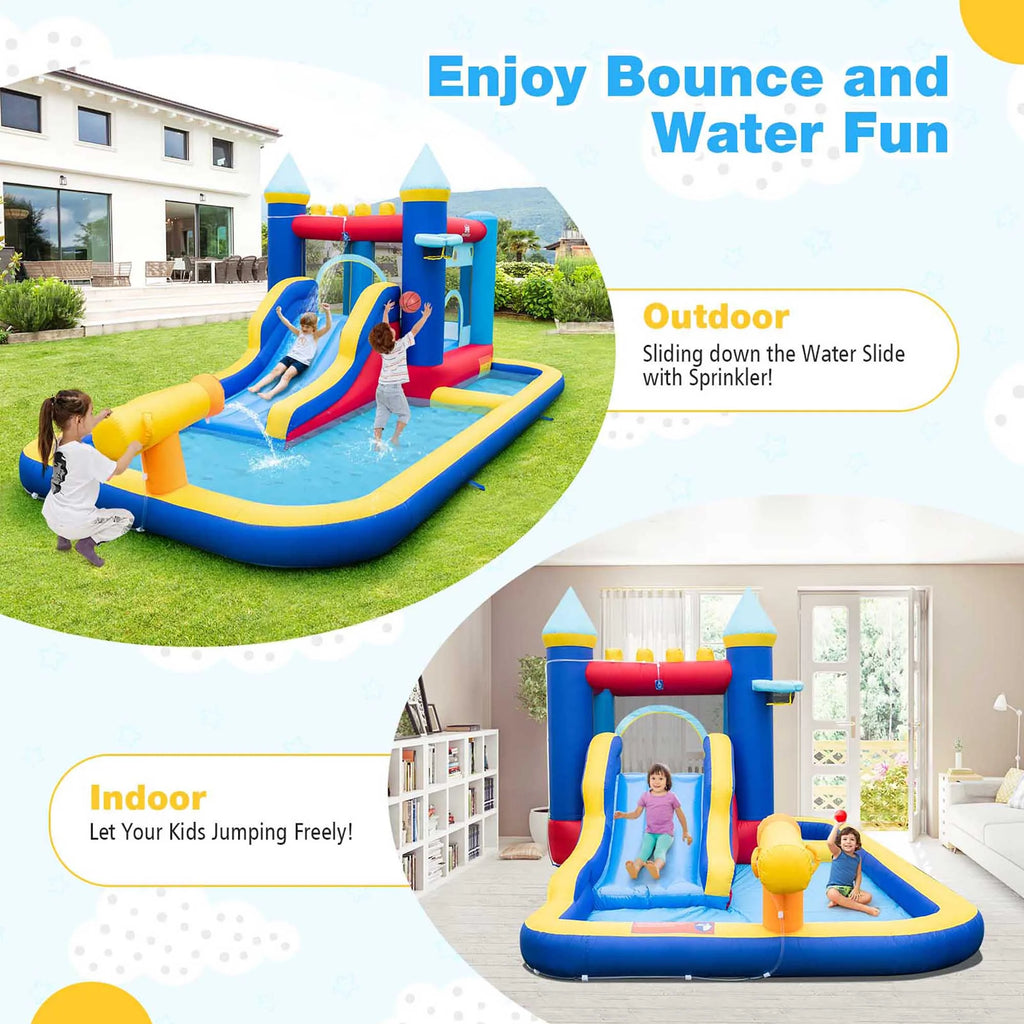6-in-1 Inflatable Water Castle Bouncer with 50 Ocean Balls & 735W Blower P8537