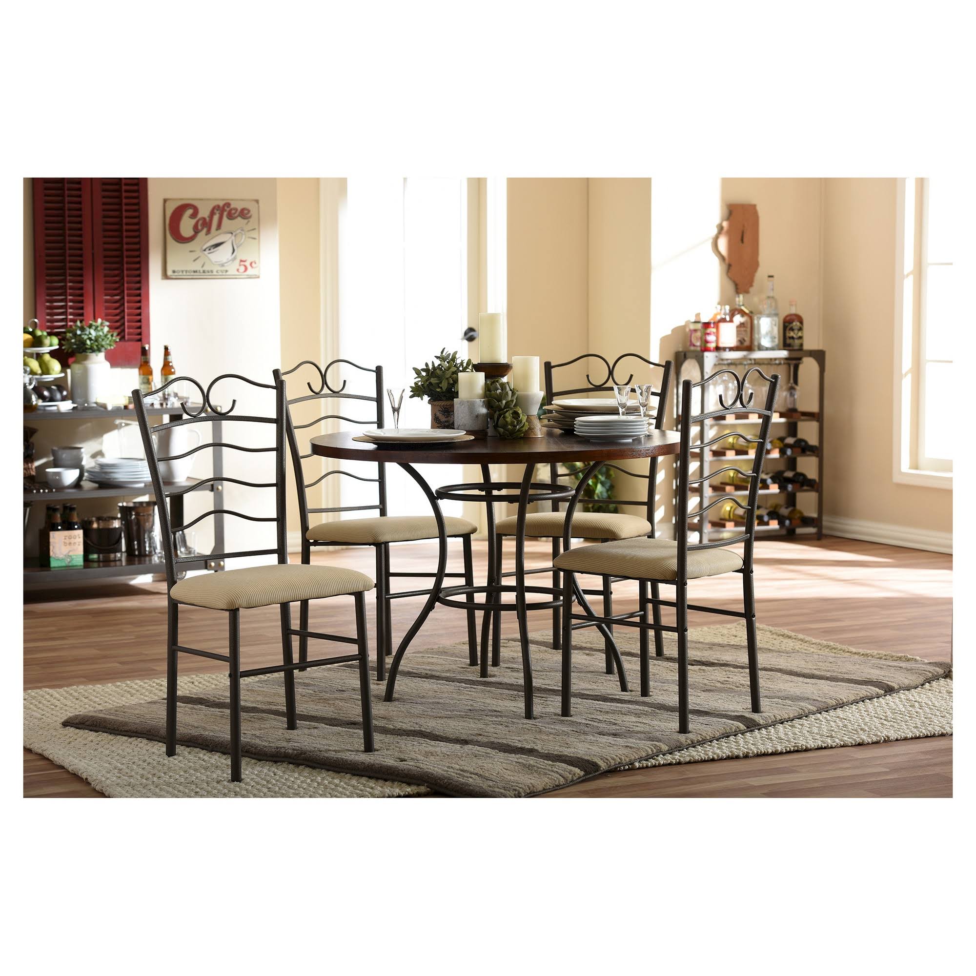 5-Piece Walnut Wood and Black Metal Dining Set L32122