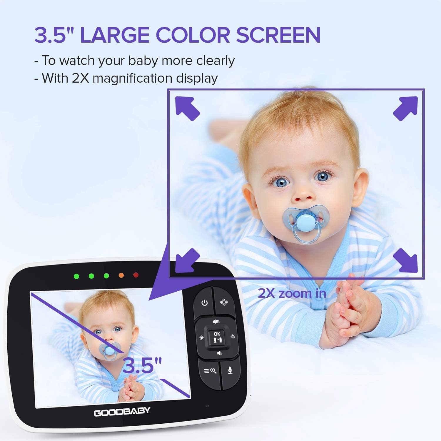 Baby Monitor with Remote Pan-Tilt-Zoom Camera, 3.5” Screen, Night Vision, Talk Back M12167