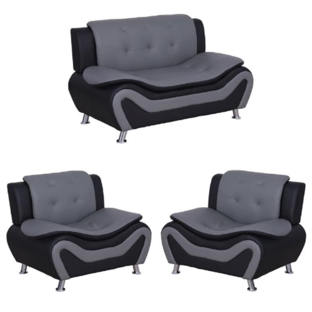 3-Piece Loveseat and 2 Club Chairs Set in Black & Gray O5431