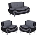 3-Piece Loveseat and 2 Club Chairs Set in Black & Gray O5431