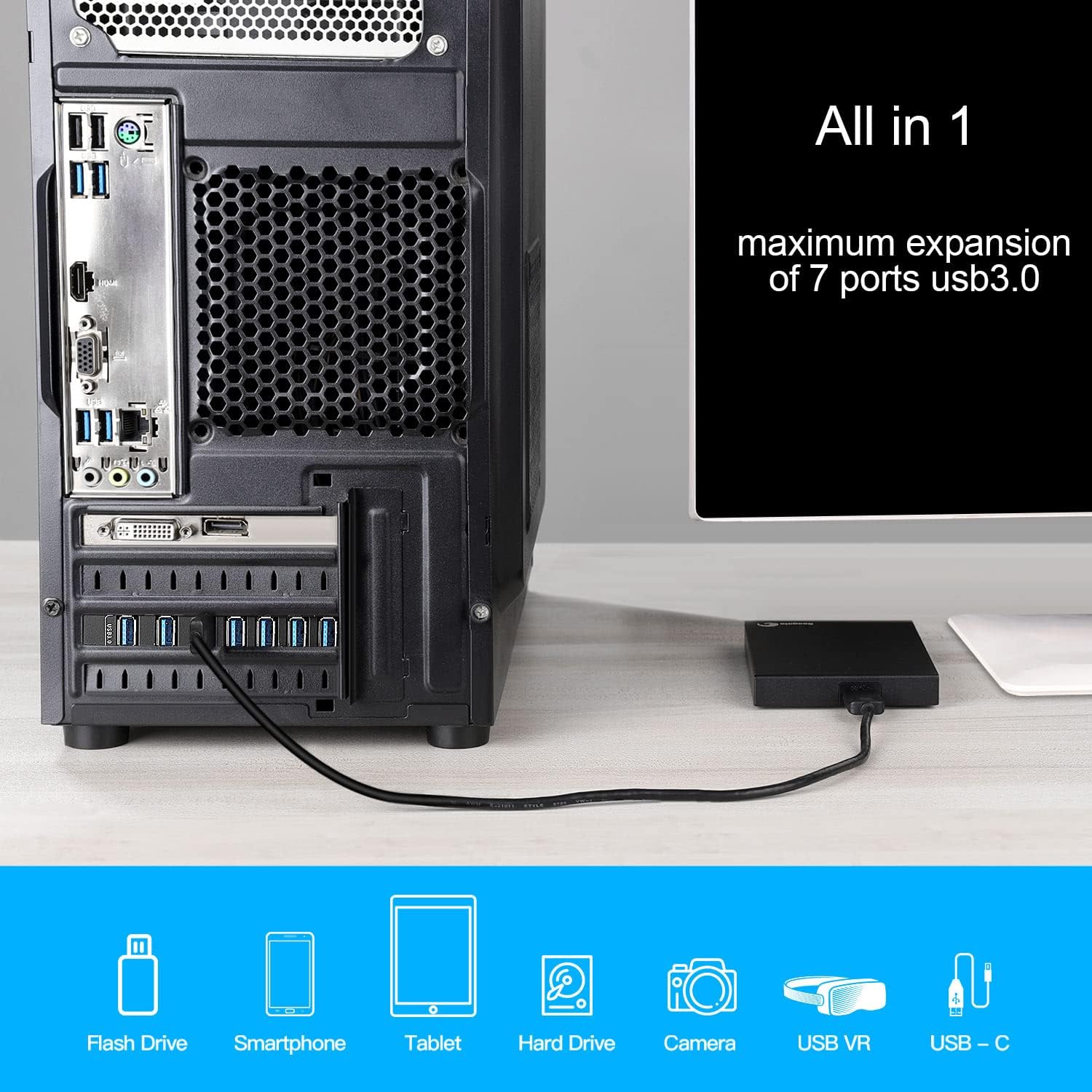 PCI-E to USB 3.0 7-Port Expansion Card Q999