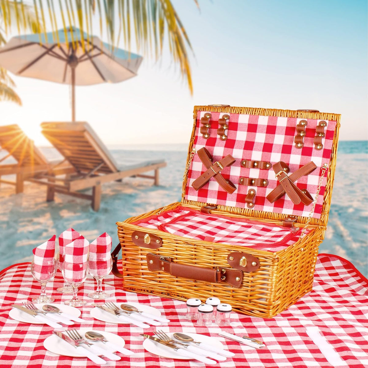 29 Pcs Picnic Set with Waterproof Blanket and Insulated Cooler Compartment V66259