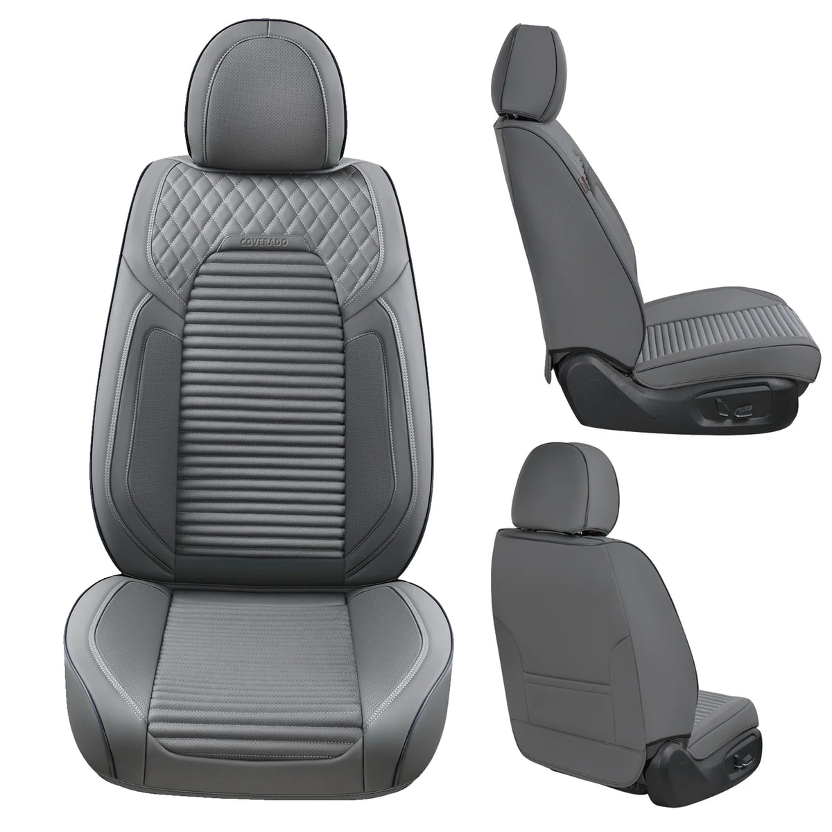 Gray Leather Car Seat Covers, 5 Seats Universal Seat Protectors R640835
