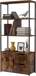 Industrial 4 Tier Bookshelf with 2 Drawers and Cabinet Y65152