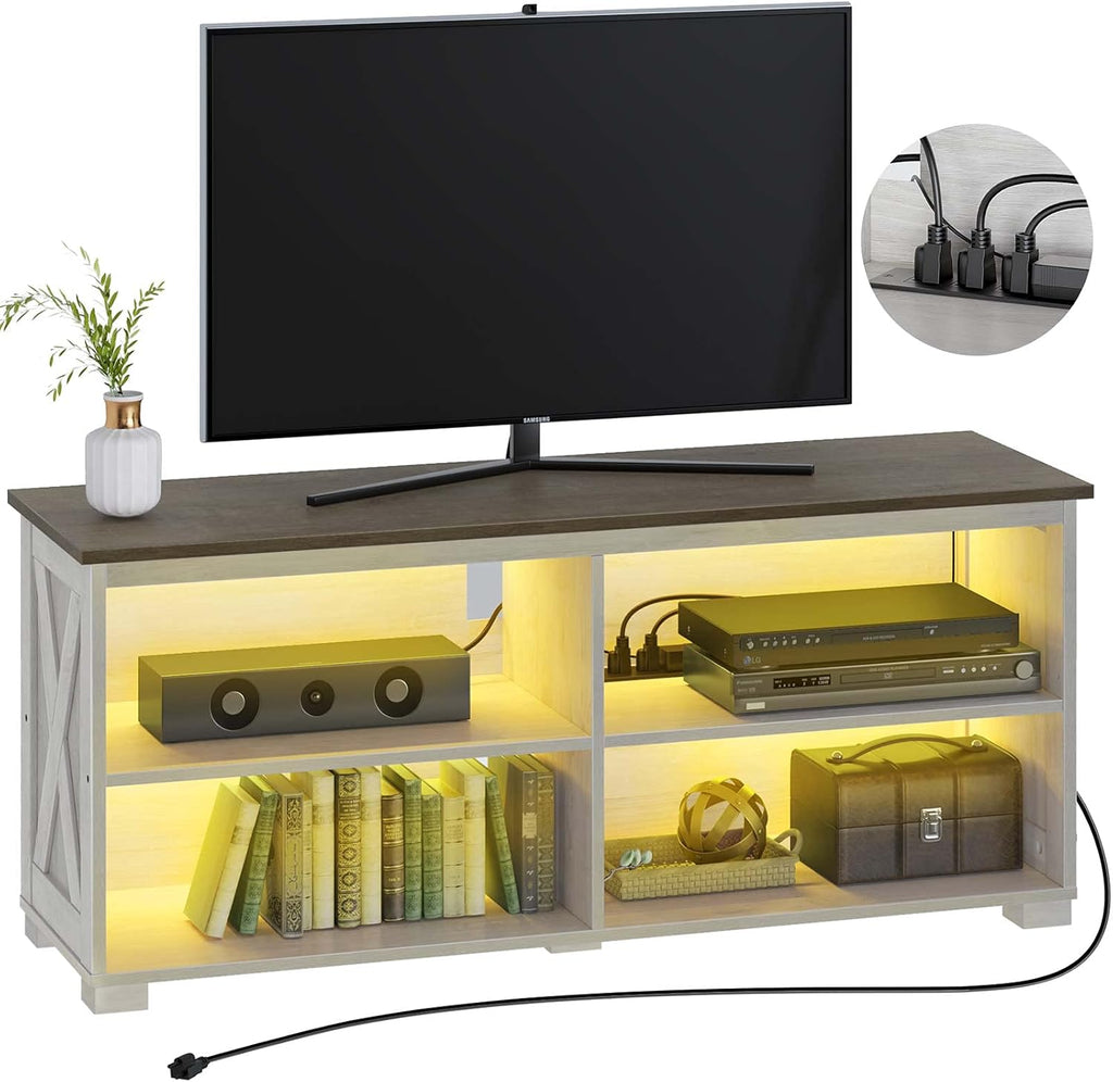 Rustic Brown TV Stand with Power Outlet and LED Lights P830116