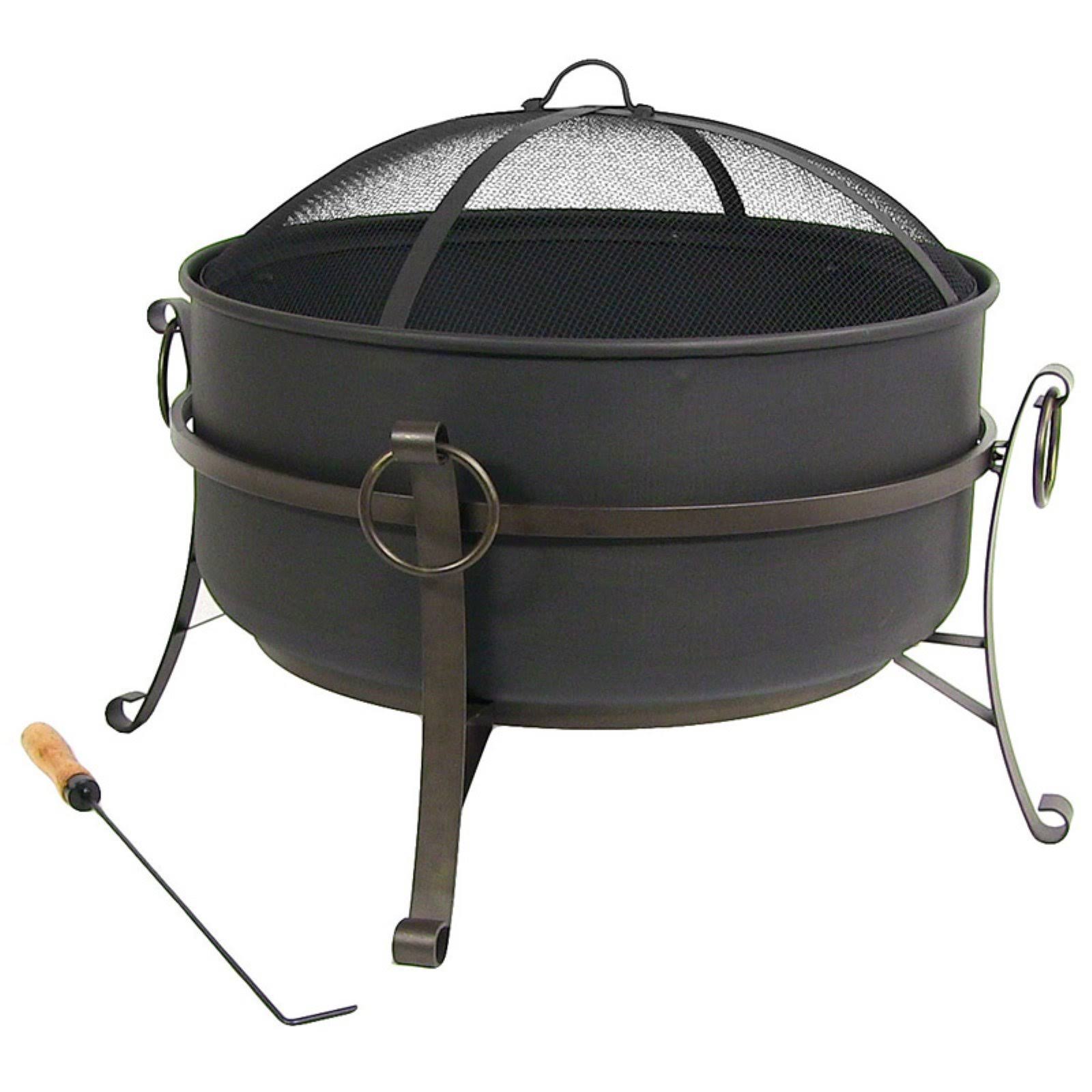 24 inch Steel Cauldron Fire Pit with Spark Screen C794500