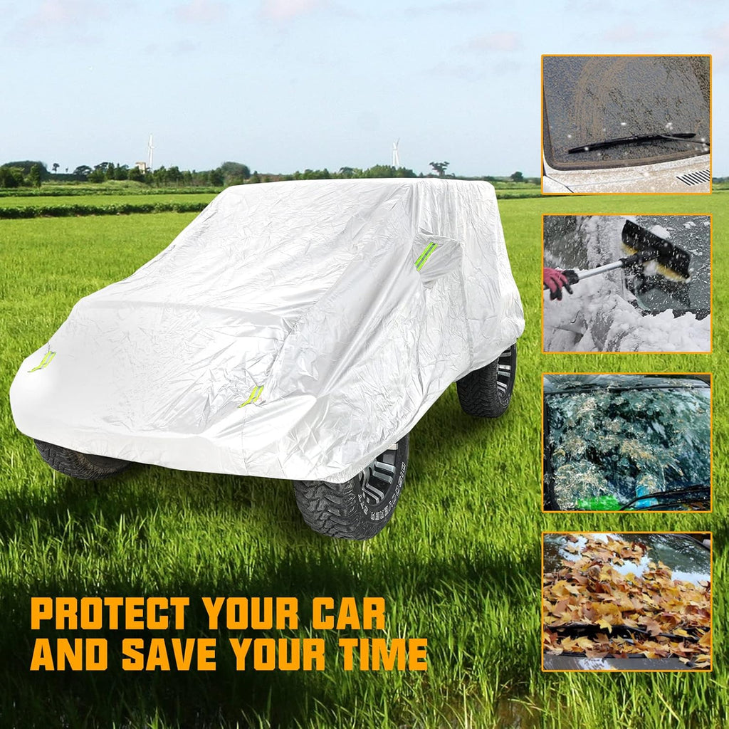Silver 2-Door Full Car Cover with Driver Door Zipper D521