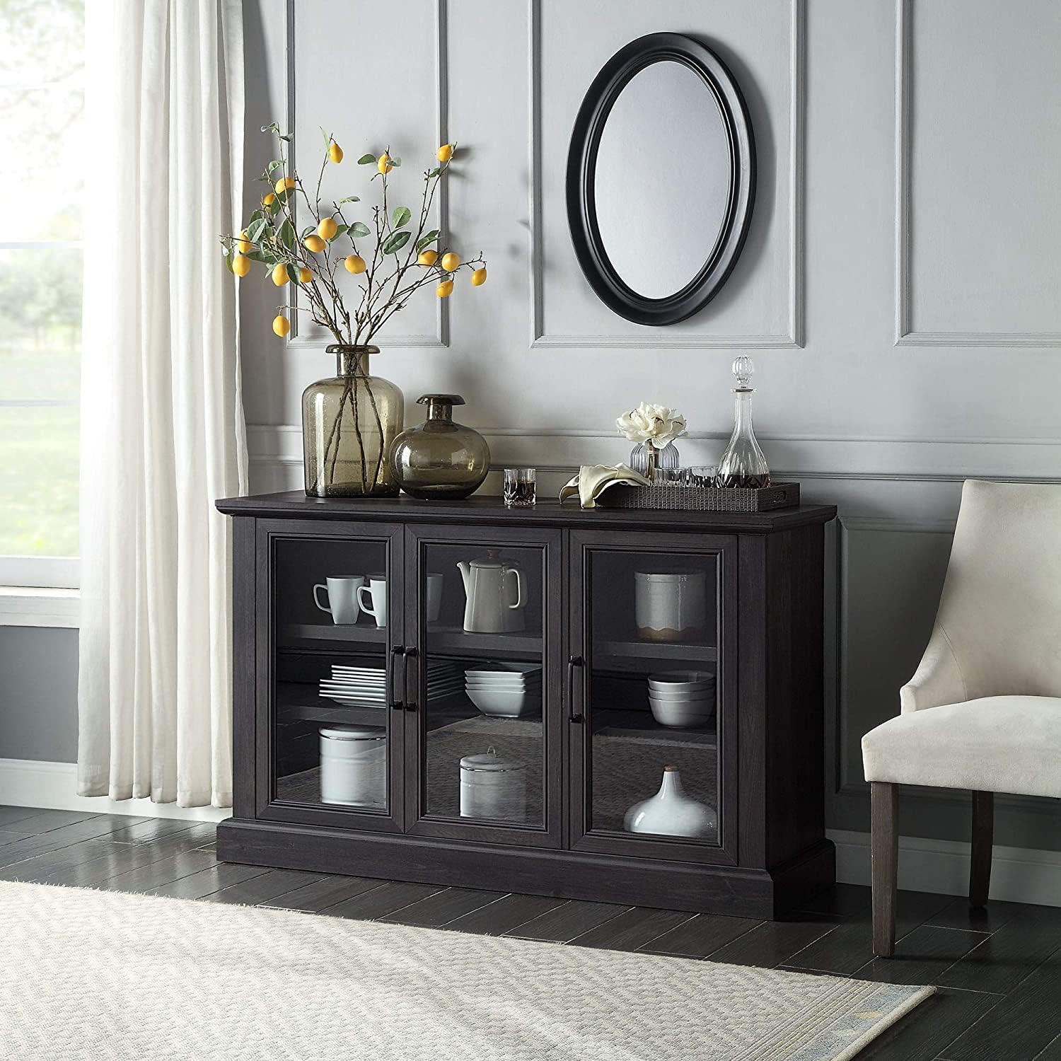 Rustic Grey Wood Sideboard Buffet Entertainment Center with Storage Cabinet P581160