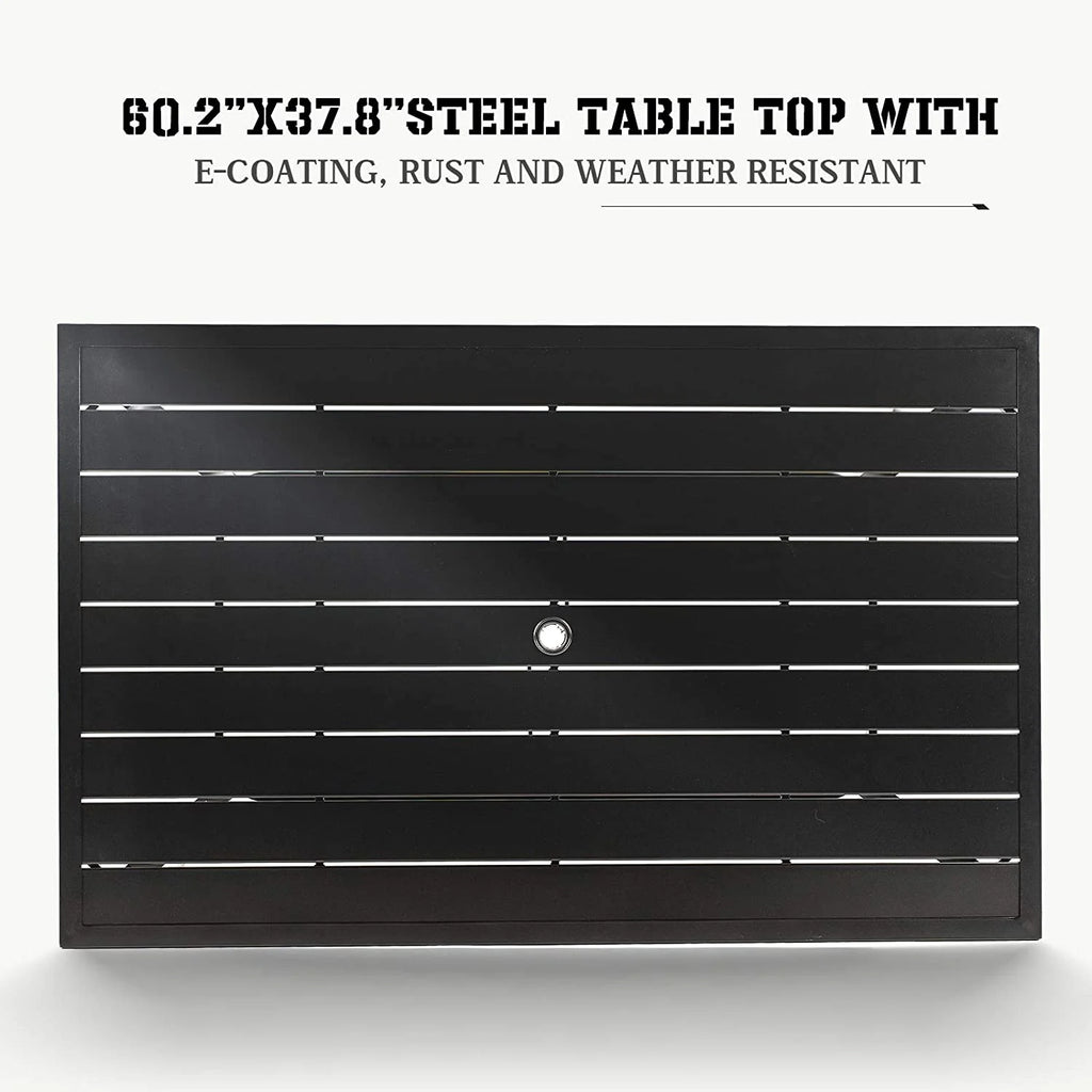 Black Rectangle Metal Patio Dining Table with Umbrella Hole K20801