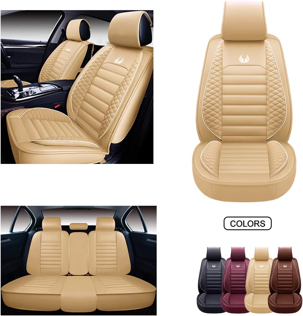 Black Faux Leather Car Seat Covers Set I804618