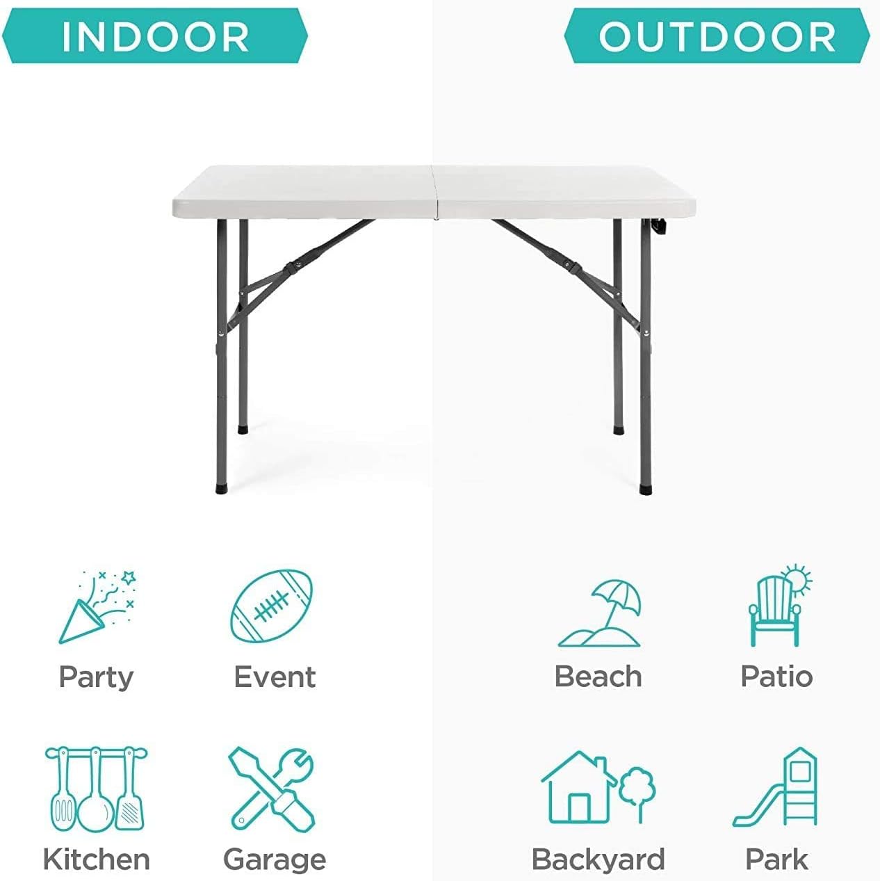 4ft Fold-in-Half Plastic Folding Utility Table N677690