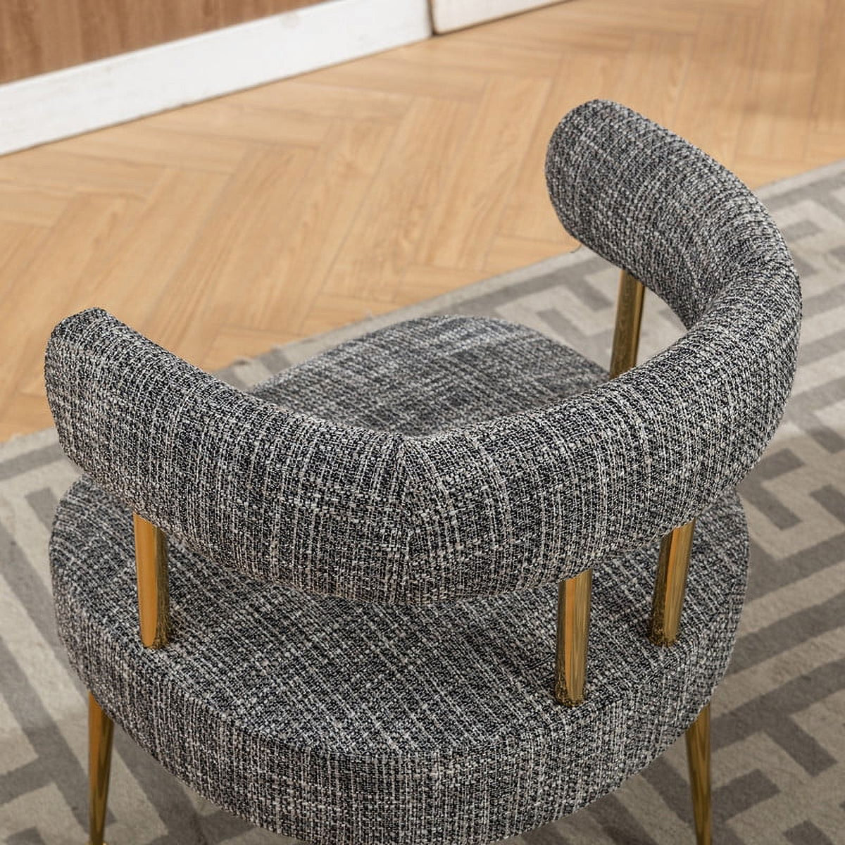 Mid-Century Modern Linen Fabric Dining Chair with Gold Legs X777281