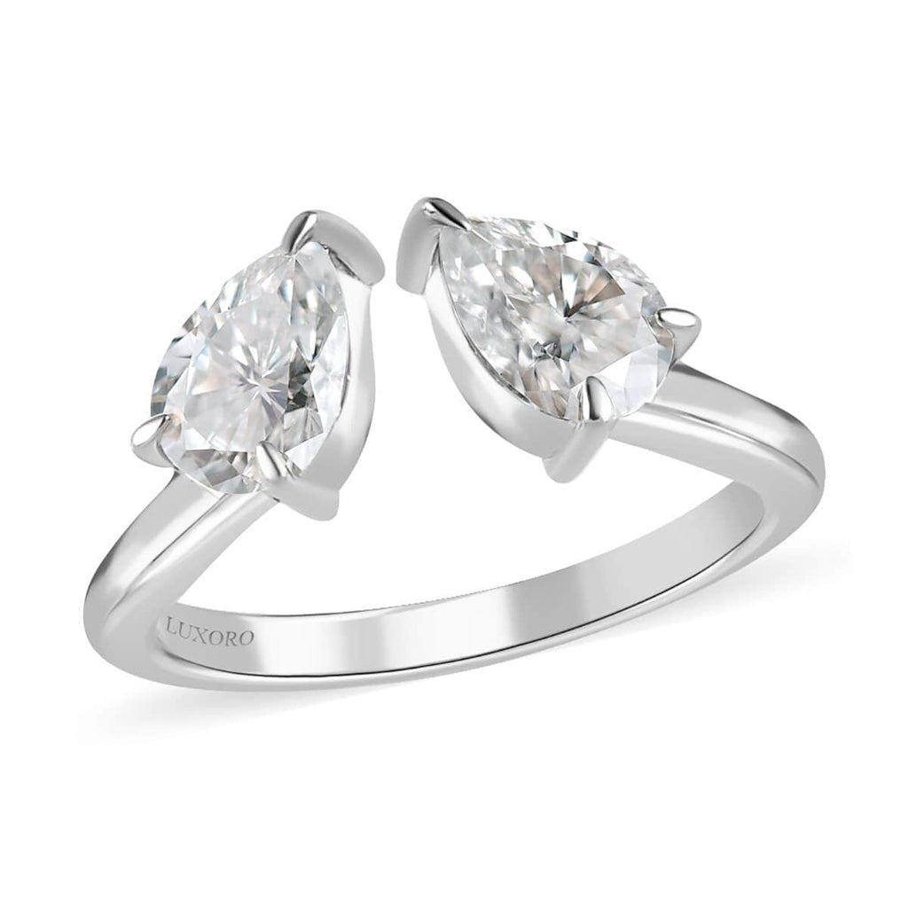 Moissanite Pear 10K White Gold Bypass Openable Tear Drop Ring Size 8 Ct 1.15 D850
