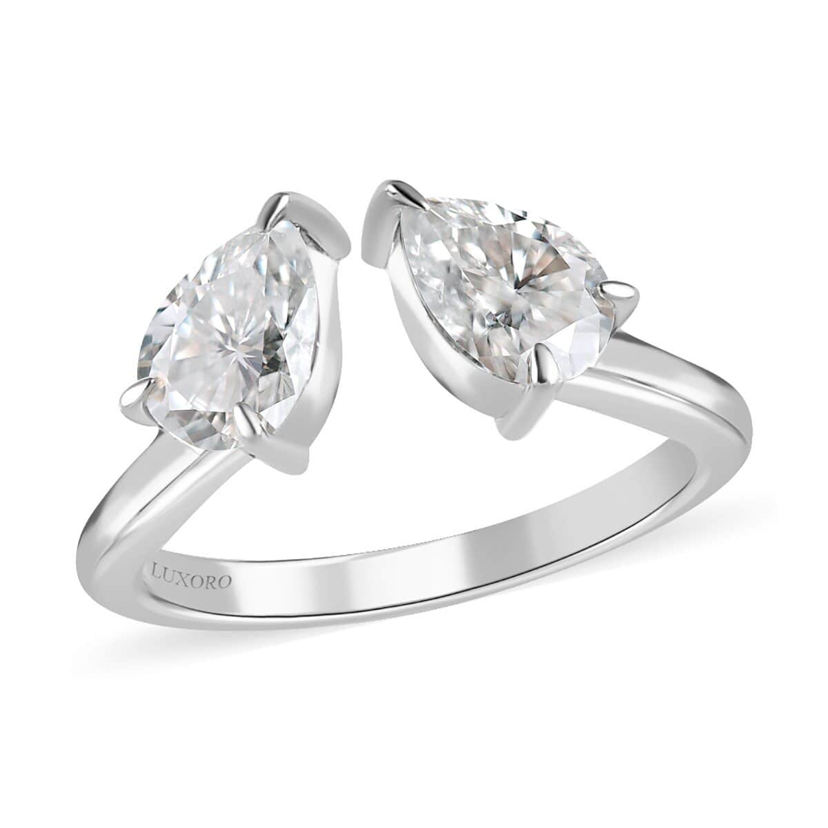 Moissanite Pear 10K White Gold Bypass Openable Tear Drop Ring Size 8 Ct 1.15 D850