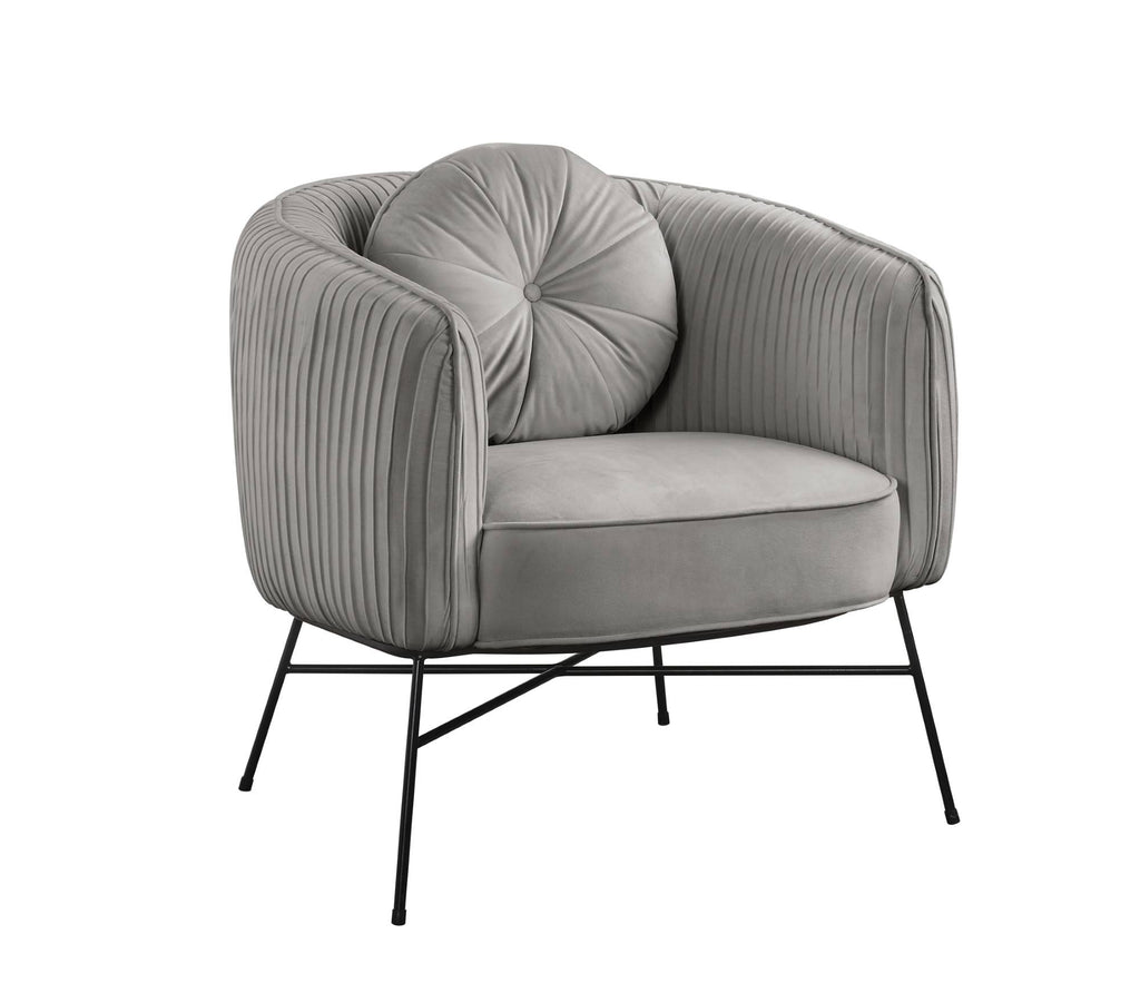 Gray Velvet Barrel Accent Chair with Metal Base U801