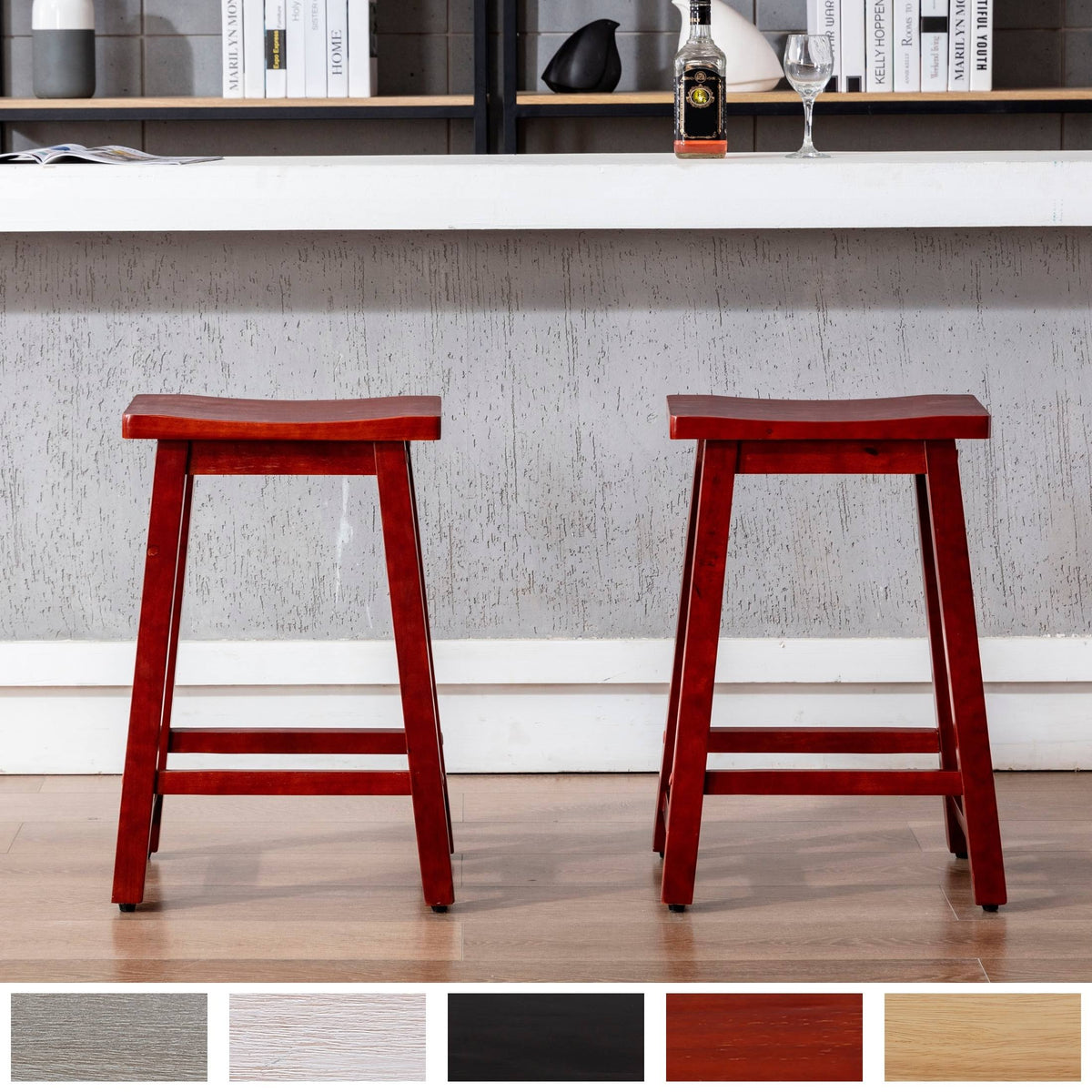 Solid Wood Saddle Bar Stool, Set of 2 - Open Gray W82495