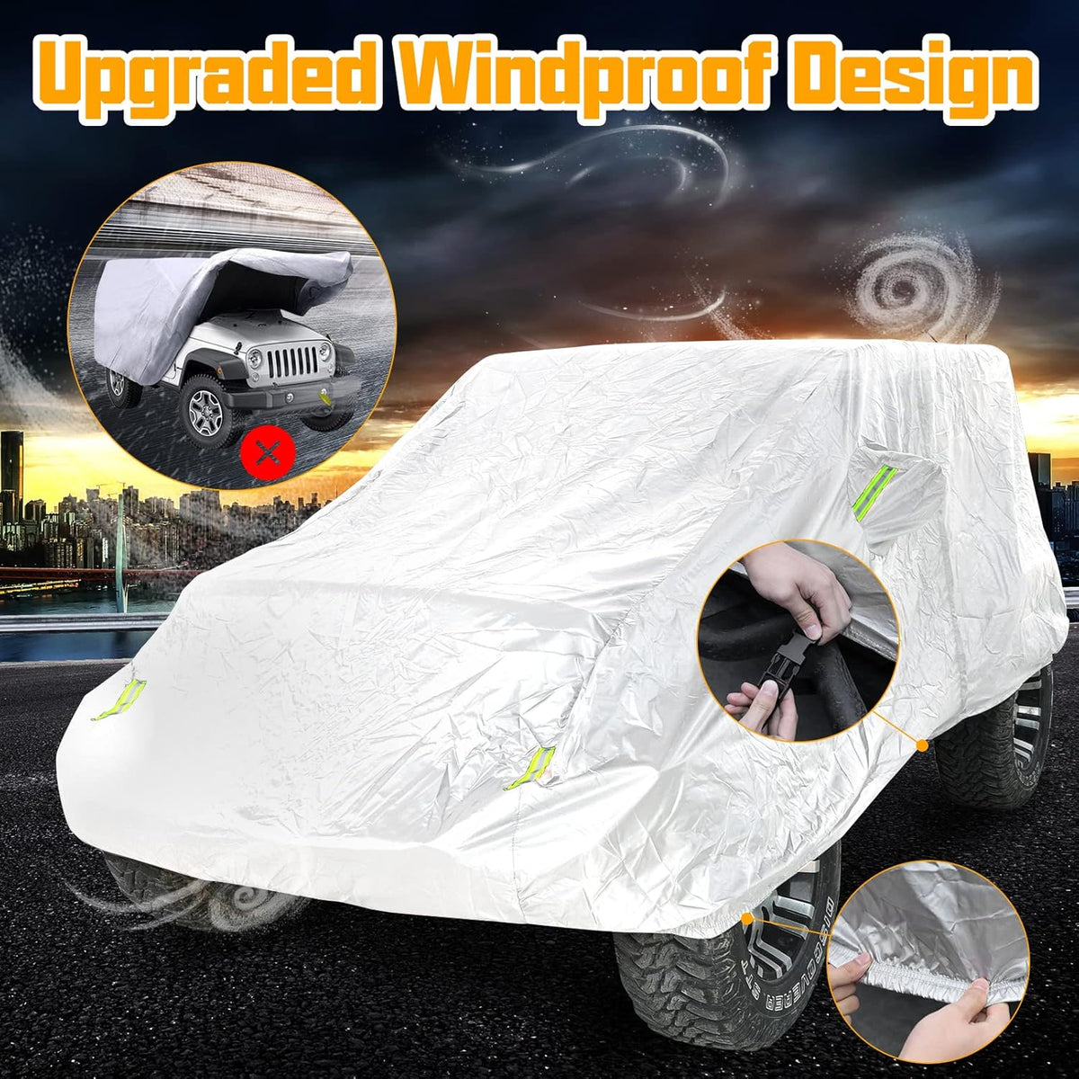 Silver 2-Door Full Car Cover with Driver Door Zipper D521