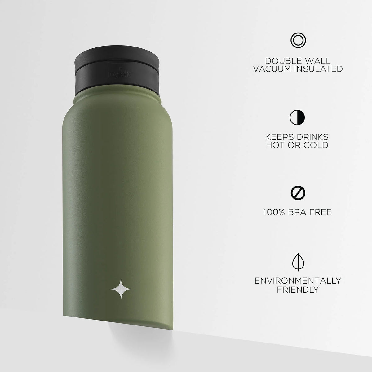 Green 32 oz Vacuum Insulated Water Bottle with Flip Lid & Sport Straw Lid W543030