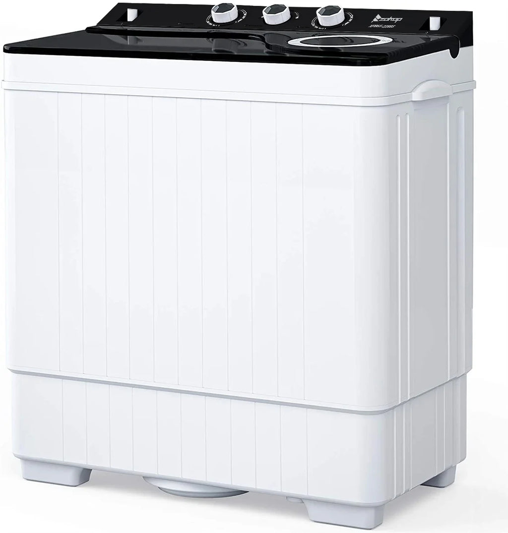 Semi-automatic Twin Tub Washing Machine with Built-in Drain Pump, 26Lbs, White&Black C830208