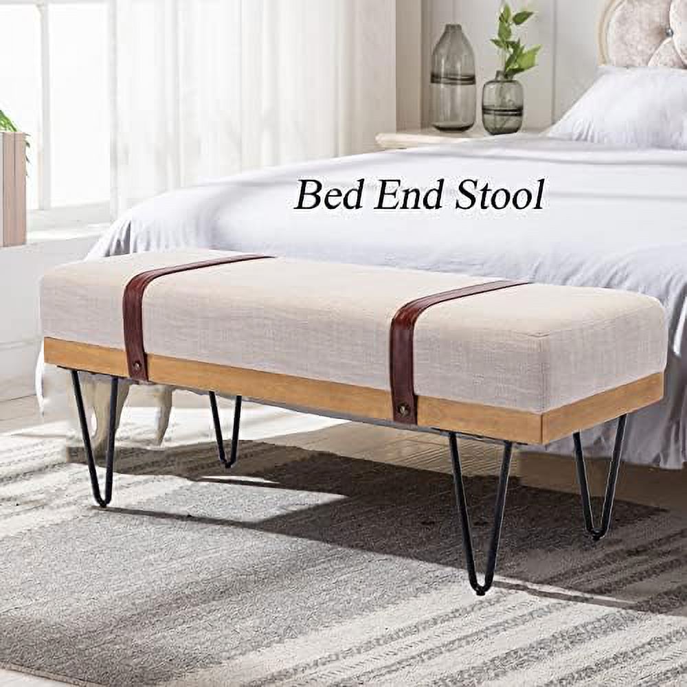 Grey Chenille Rectangle Ottoman Bench with Arms and Metal Legs M594693