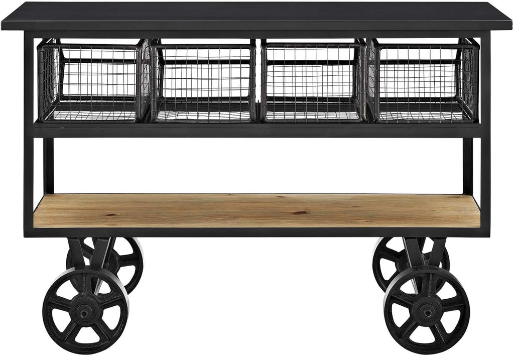 Rustic Farmhouse Steel Rolling Cart in Brown W393440