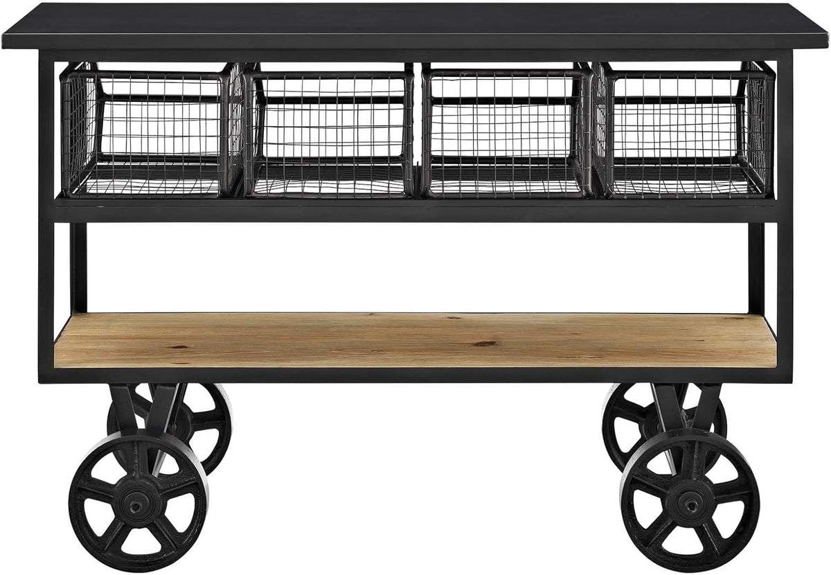 Rustic Farmhouse Steel Rolling Cart in Brown W393440