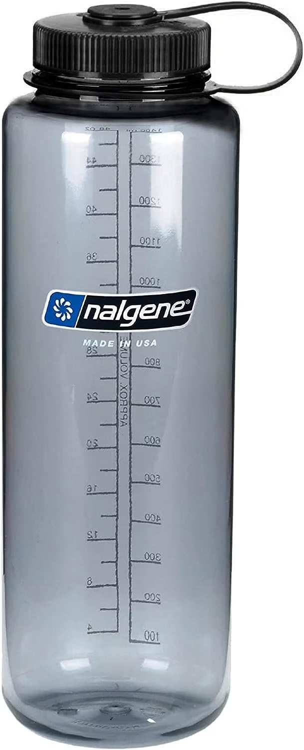 48 Oz Gray Tritan Wide Mouth Water Bottle with Black Lid N5336