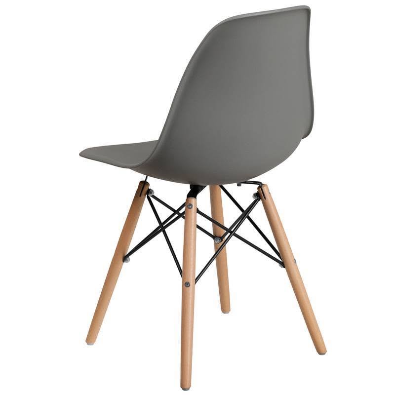 Moss Gray Plastic Chair with Wooden Legs O57869