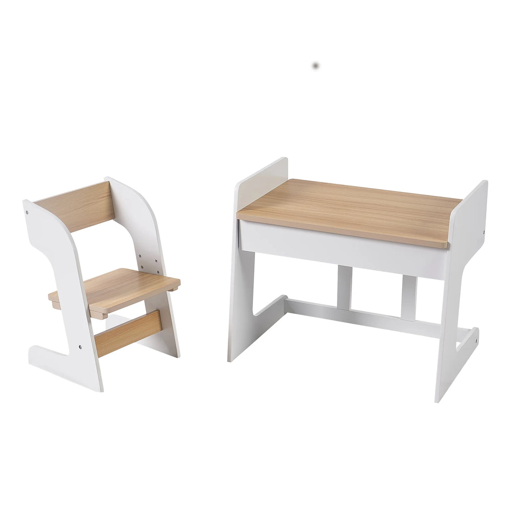 White & Natural Wooden Kids Table and Chair Set, 2 Piece G217