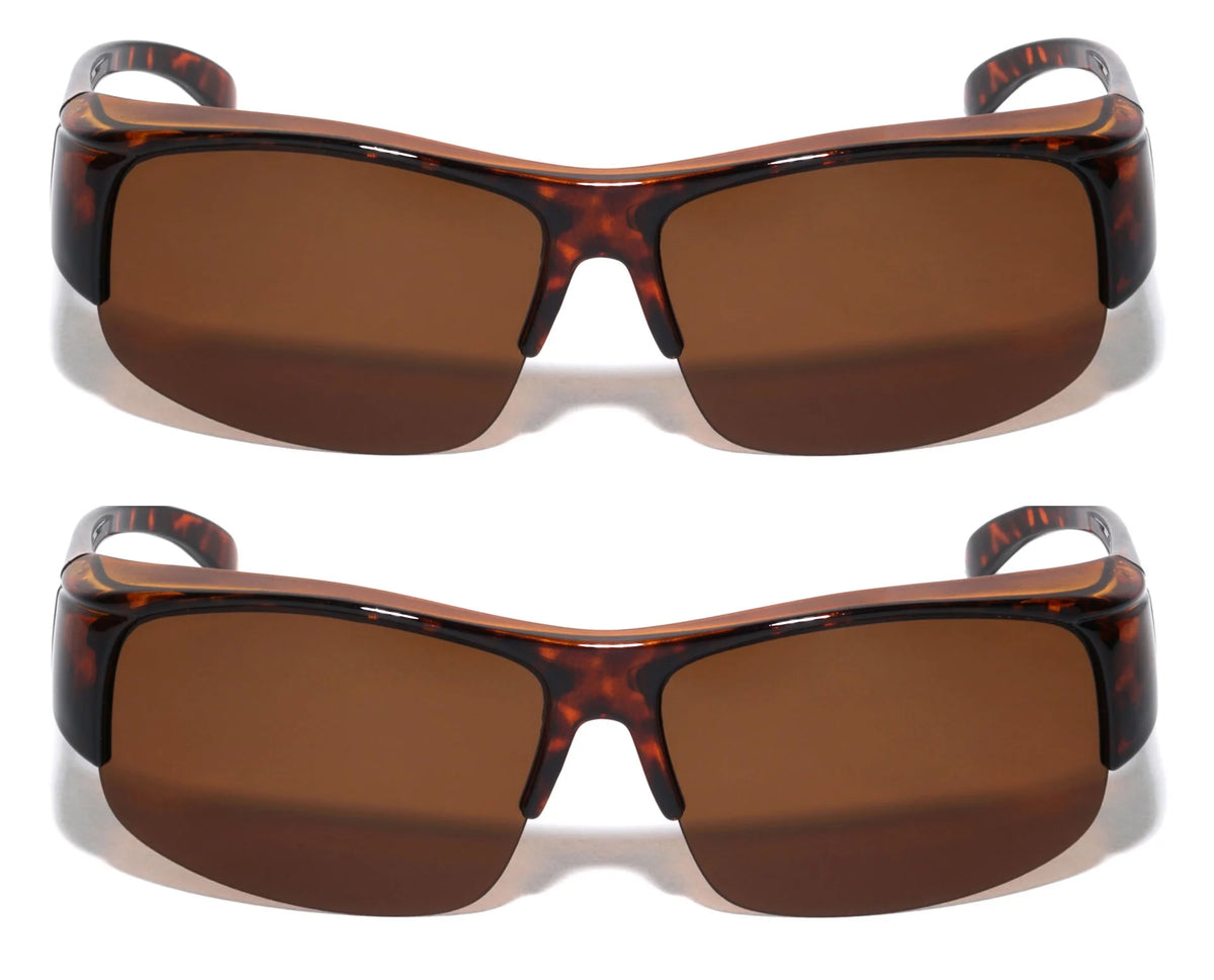 2 Pairs Half Rim Sport Polarized Fit Over Sunglasses V507