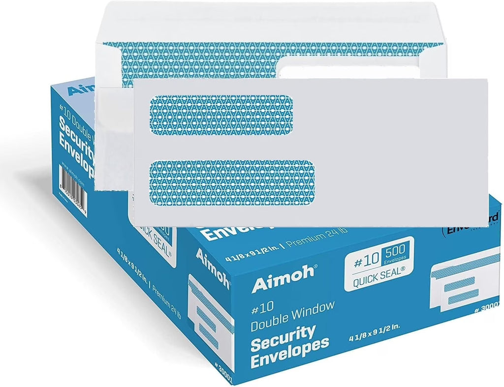 Double Window Security Envelopes with Flip Seal Closure, 4 1/8"x 9 1/2", 2500-Pack W8198