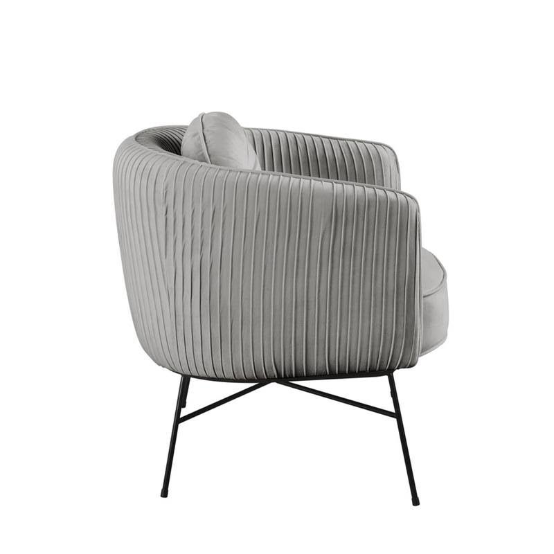 Gray Velvet Barrel Accent Chair with Metal Base U801