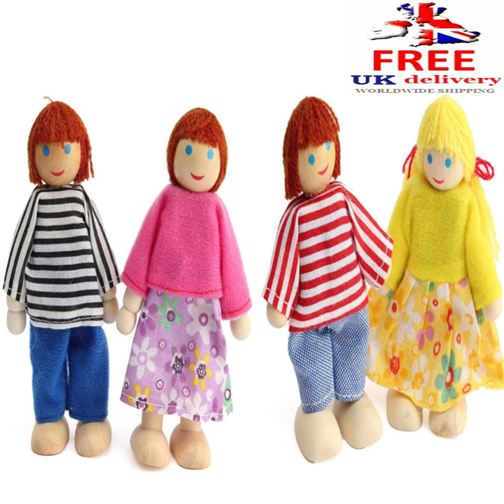 Wooden Dolls Playset Set of 4 People with Dog R84215