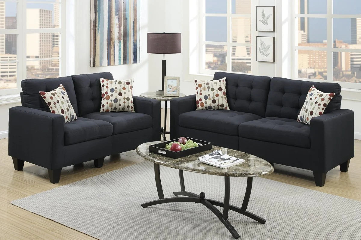 Black 2 Piece Sofa and Loveseat Set F3984