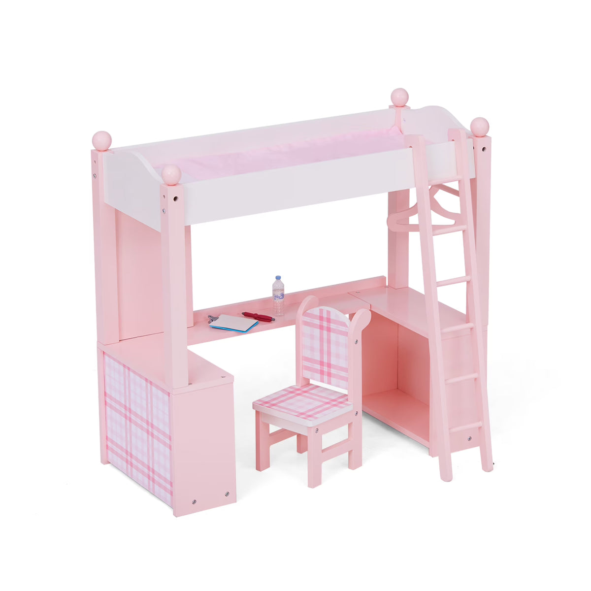 Pink Loft Bed, Desk, Chair, & Accessories for 18" Dolls I4101