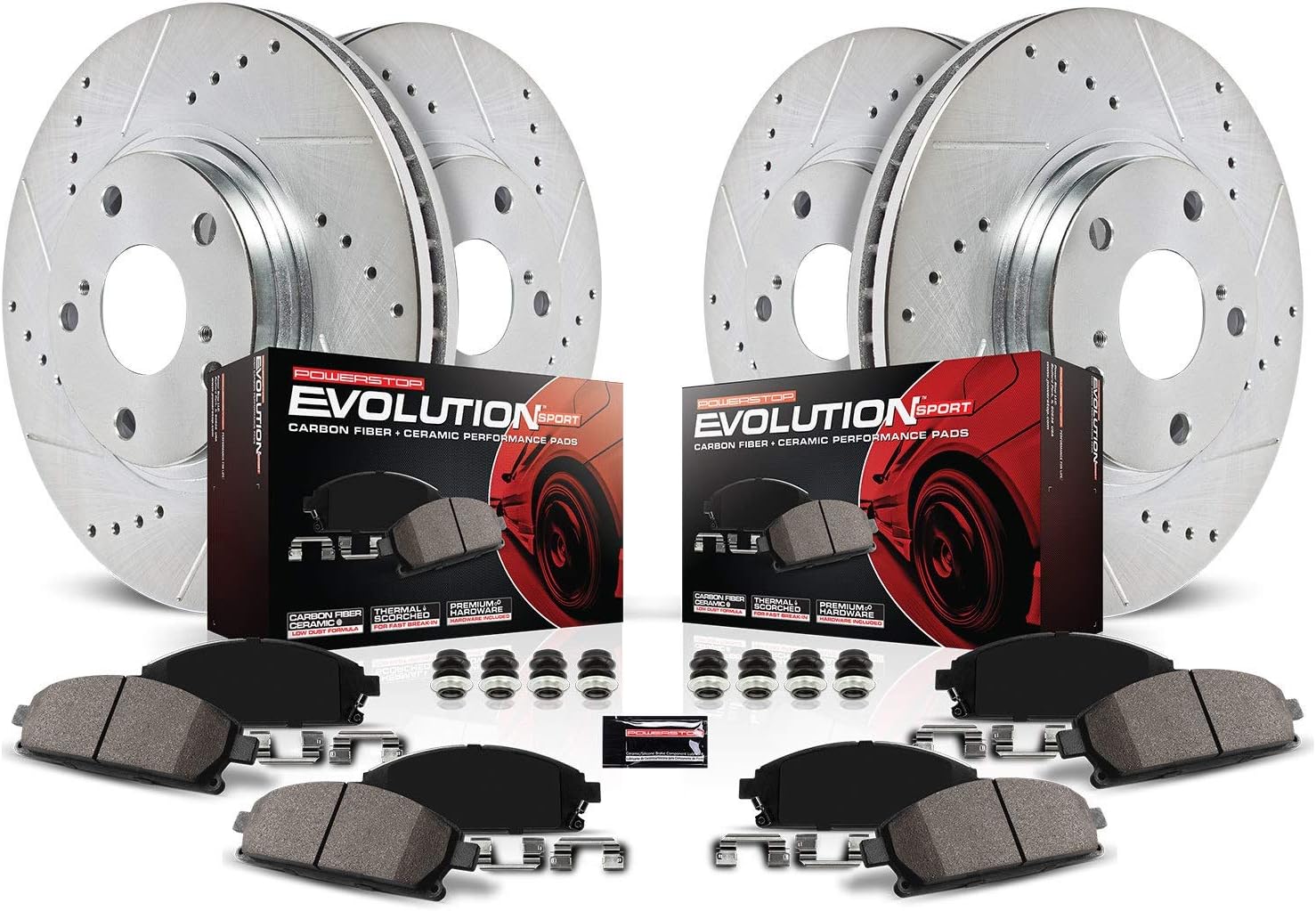 Carbon Fiber Brake Pads with Drilled & Slotted Brake Rotors Kit Z460281