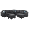 Dark Gray Fabric Reversible Sectional Sofa with Two Ottoman B437